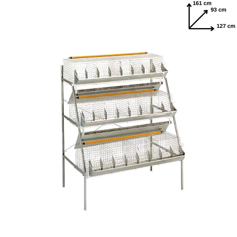 Gabbia a 3 piani per conigli fattrici e ingrasso da 120 cm– Completa di abbeveratoi e mangiatoie