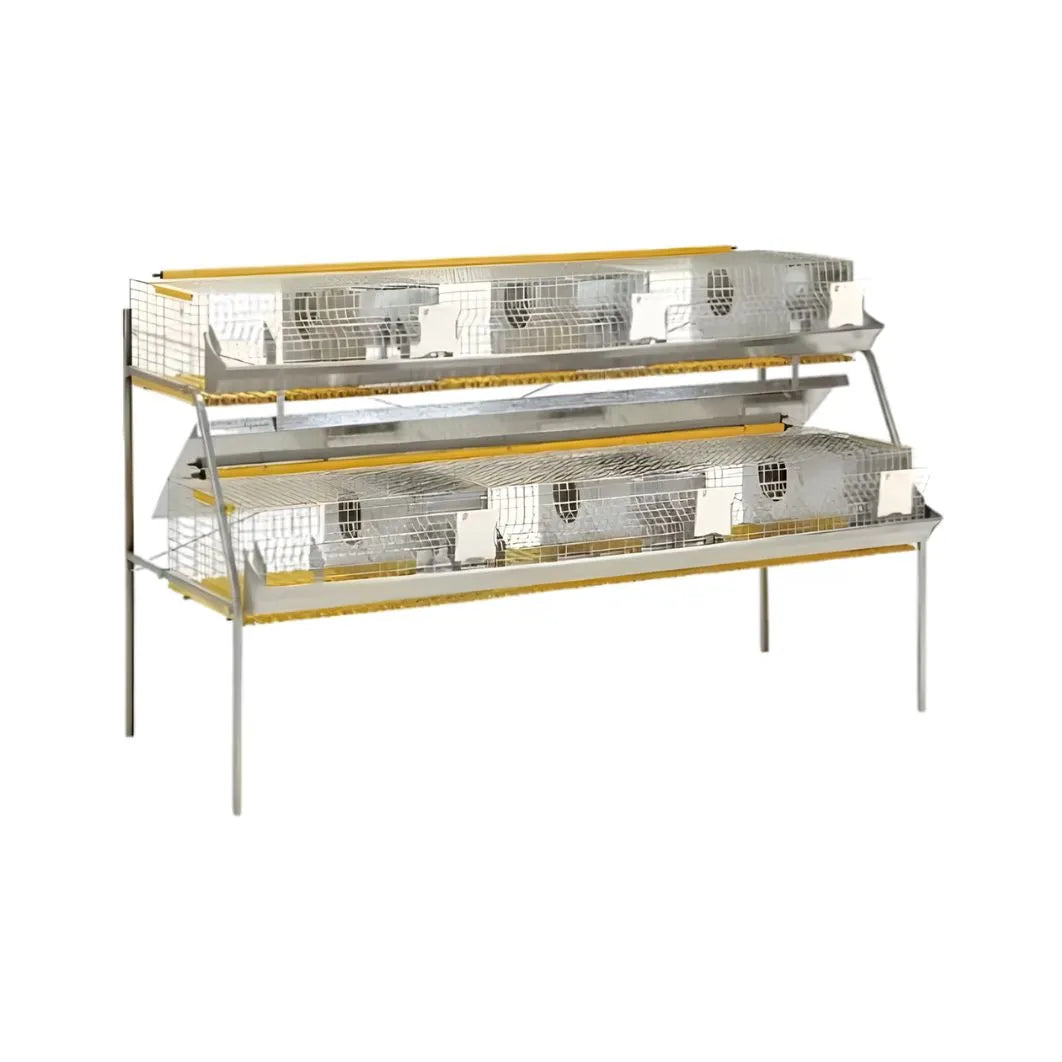 Gabbia a 2 piani per conigli fattrici da 200 cm – Completa di nidi abbeveratoi e mangiatoie