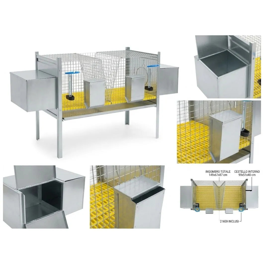 Gabbia Per Conigli con 2 Nidi - In Acciaio Zincato mod, XL
