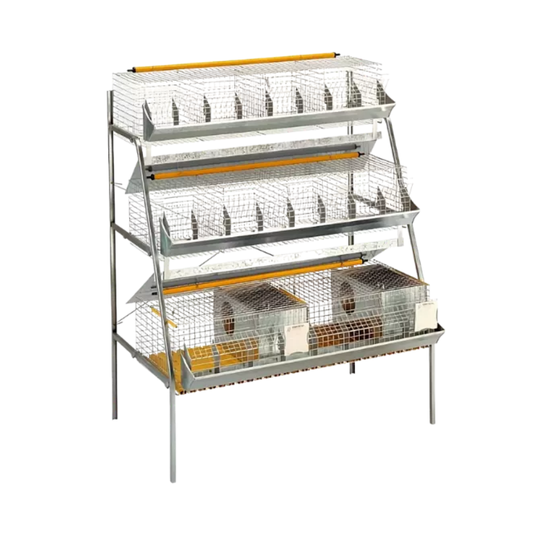 Gabbia a 3 piani per conigli fattrici e ingrasso da 120 cm– Completa di abbeveratoi e mangiatoie
